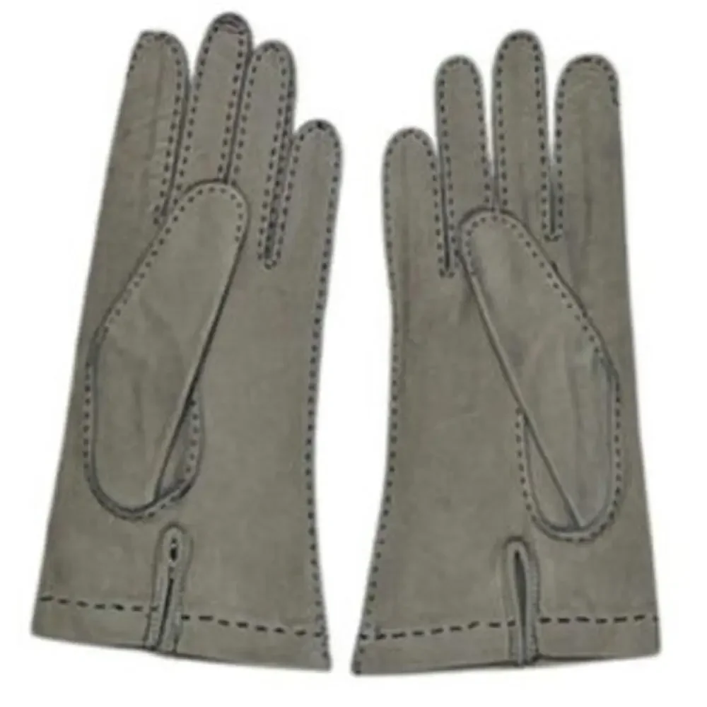 Vintage Gray Suede Driving Gloves Split Back Seam Stitching Detail Like New